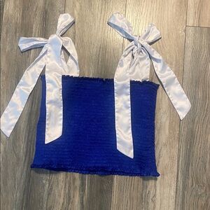 Blue Tube Top with White Bow Straps